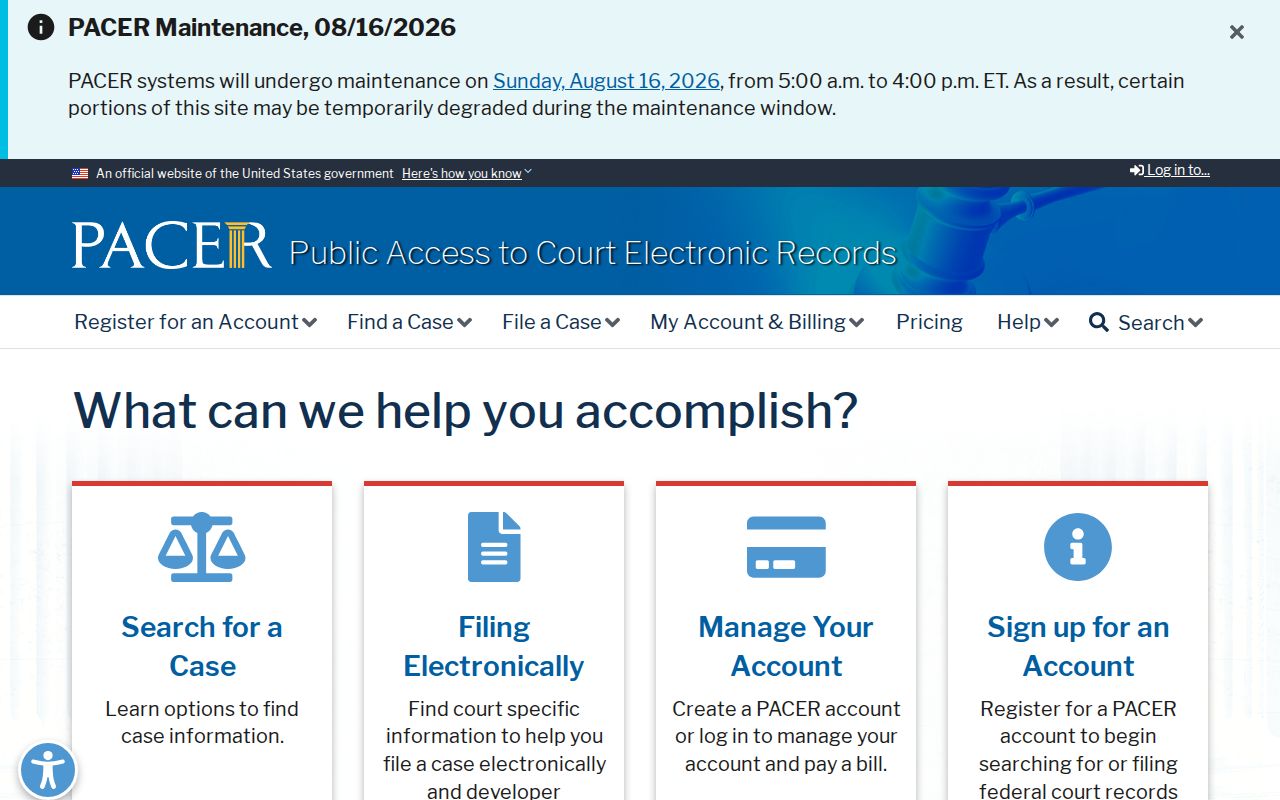 PACER gateway for federal court dockets connected to Baldwin County