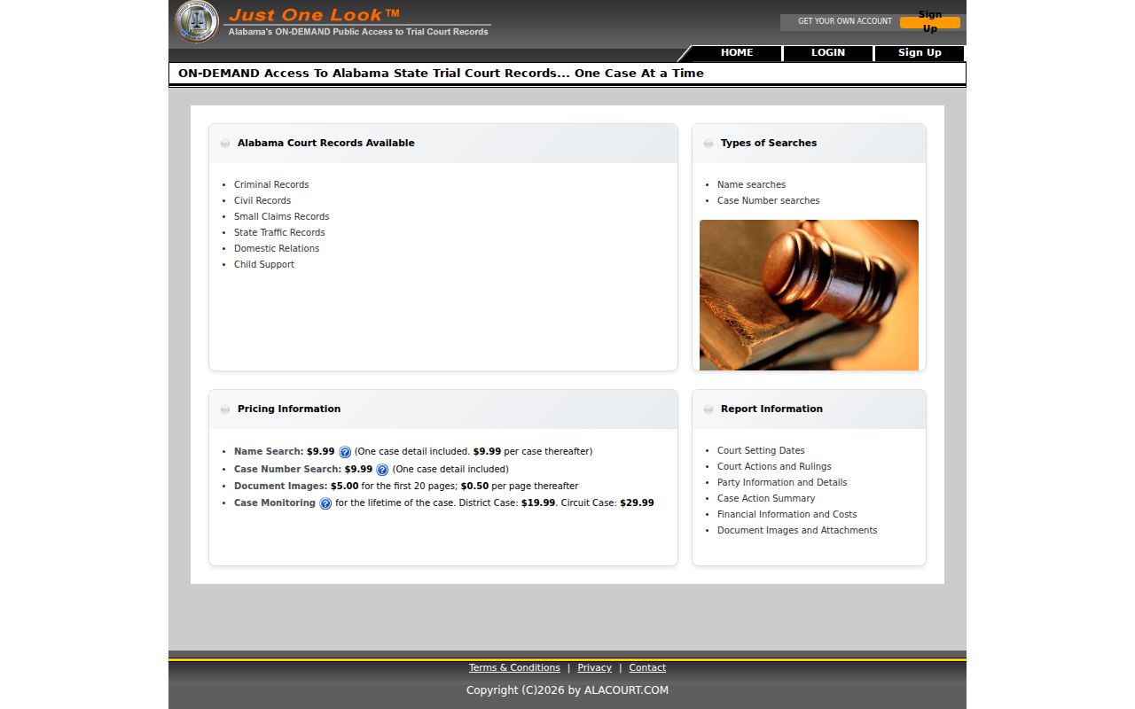 Just One Look Alabama case access for Baldwin County court dockets