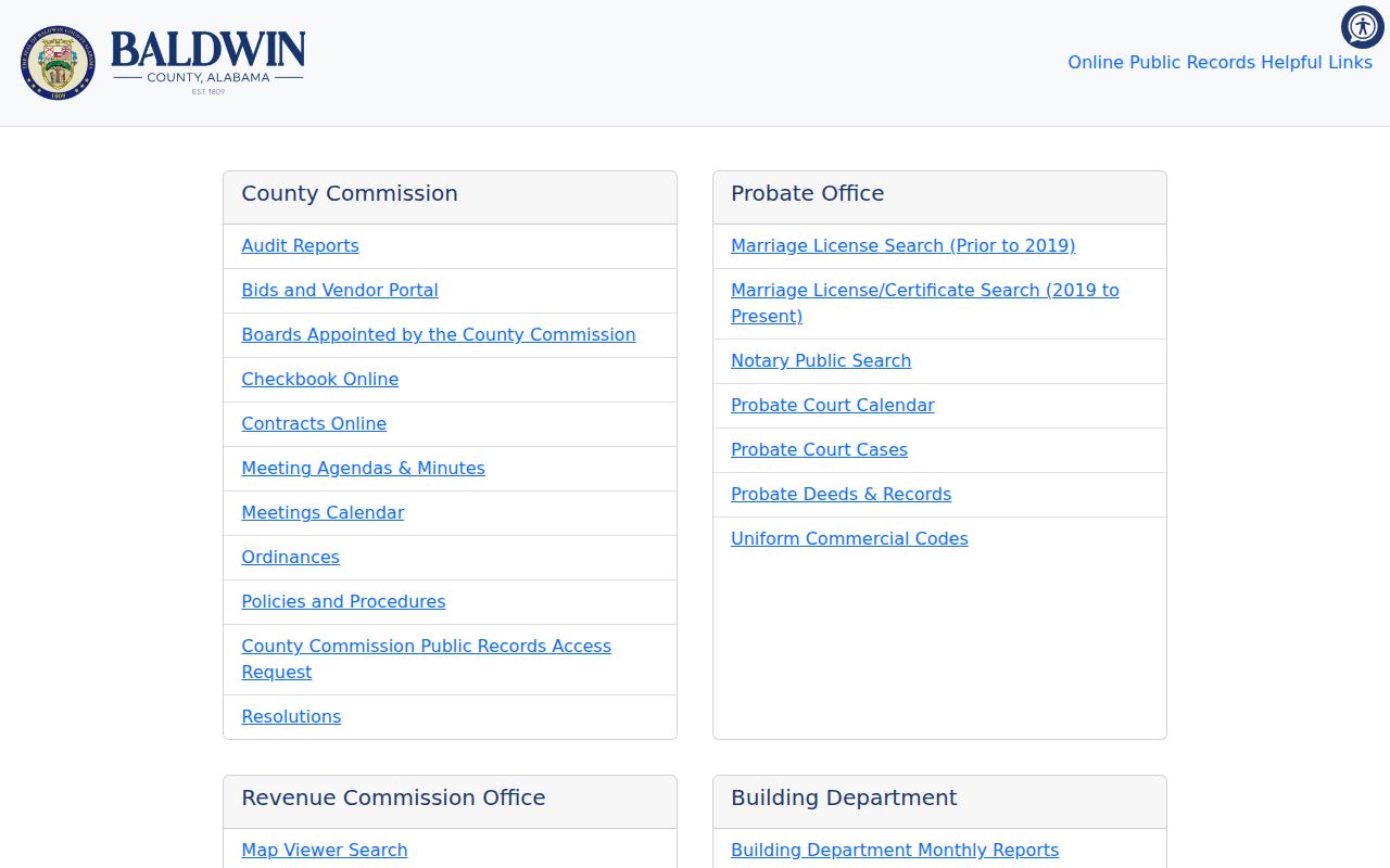 Open Baldwin County public records portal distinct from current court dockets