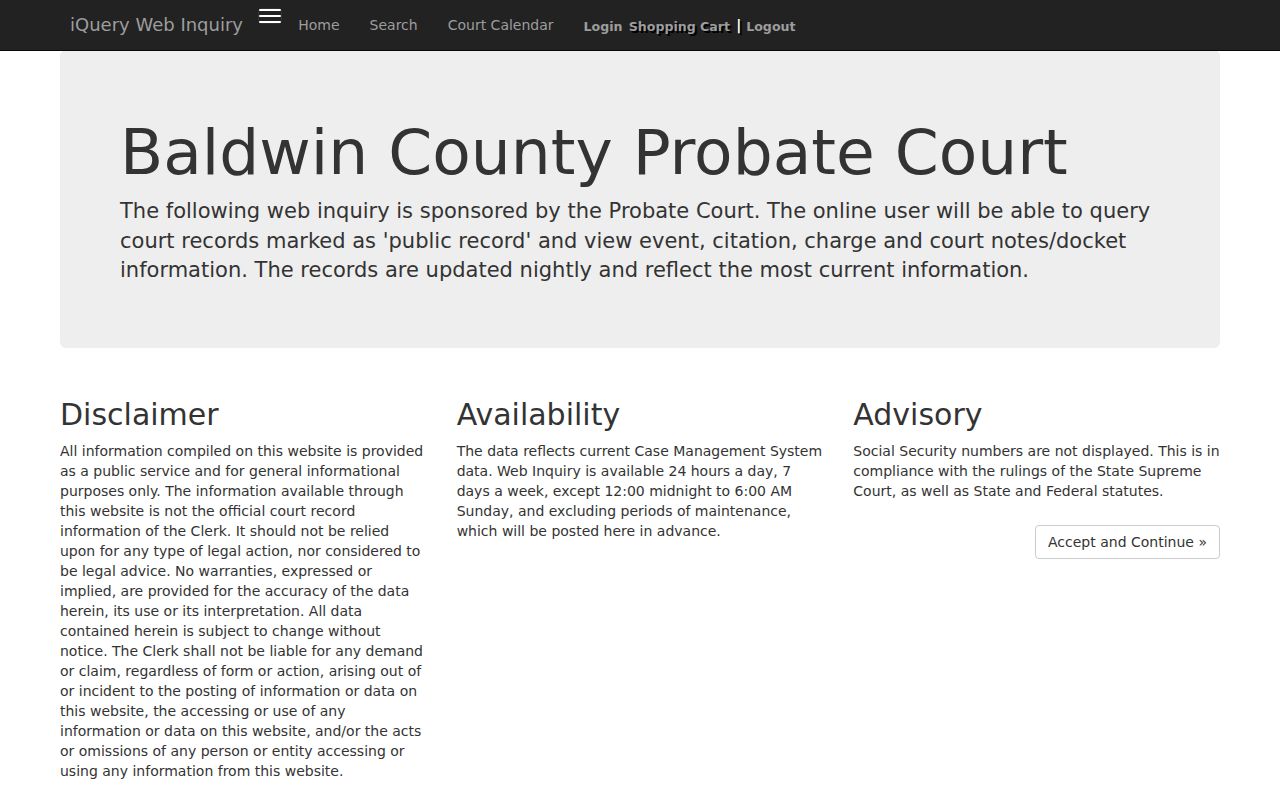 Baldwin County Probate Court public docket inquiry
