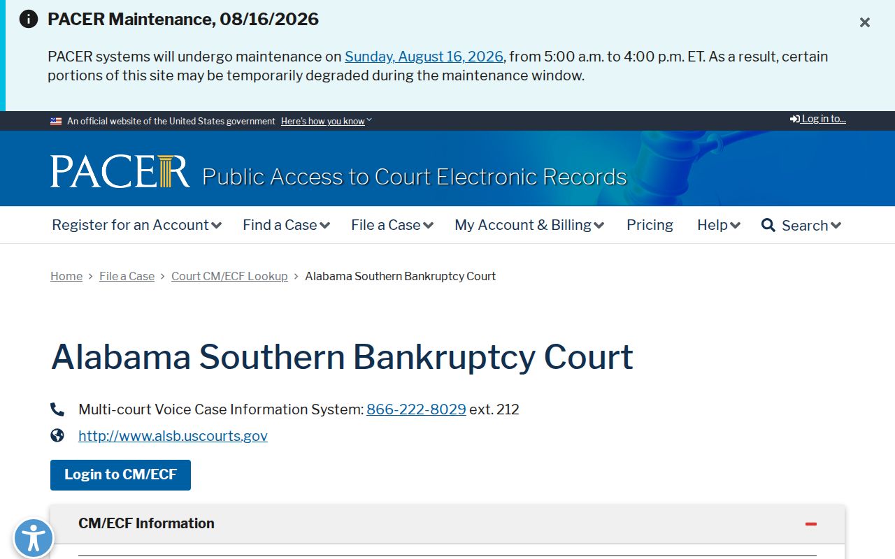 Baldwin County case lookup in federal bankruptcy PACER