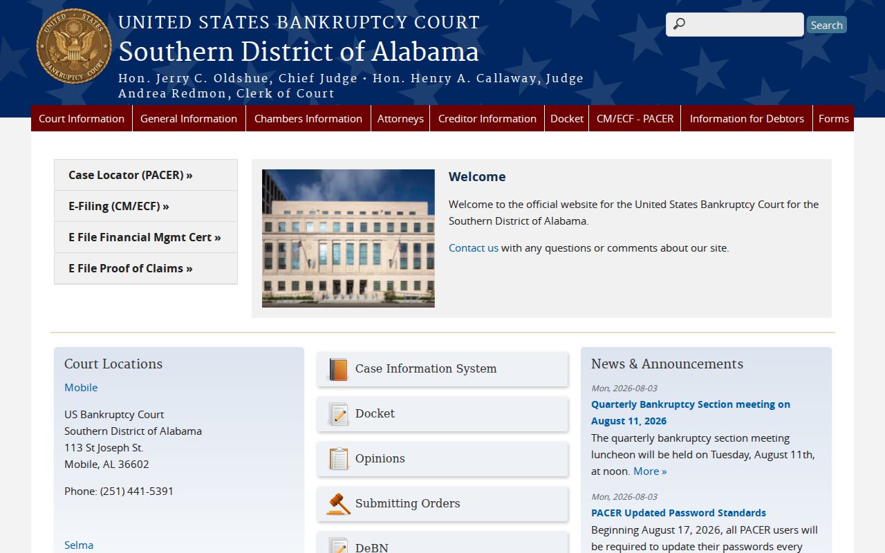 Baldwin County case lookup Southern District bankruptcy court