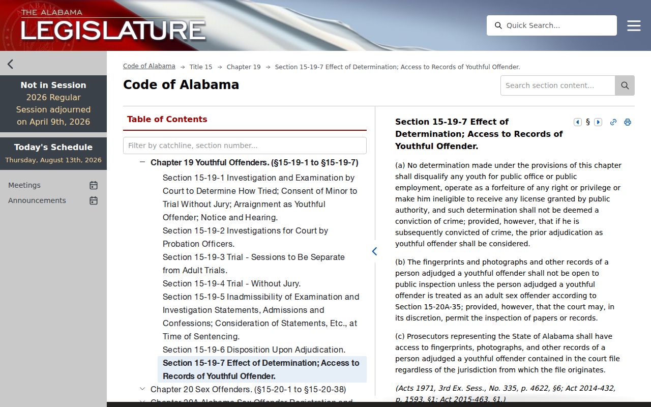 Baldwin County criminal docket Youthful Offender access law