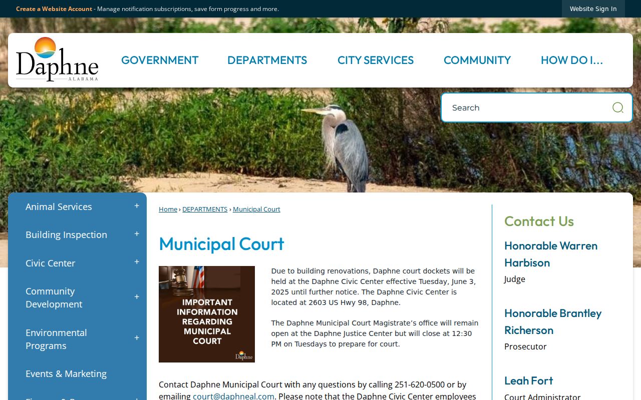 Daphne Municipal Court docket and location information