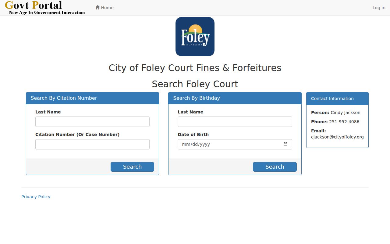Foley court docket ticket search fields