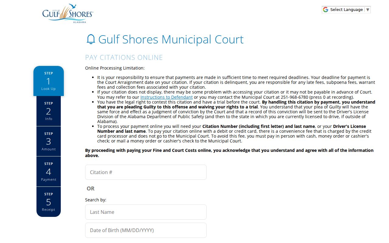Gulf Shores traffic ticket payment portal and municipal docket channel